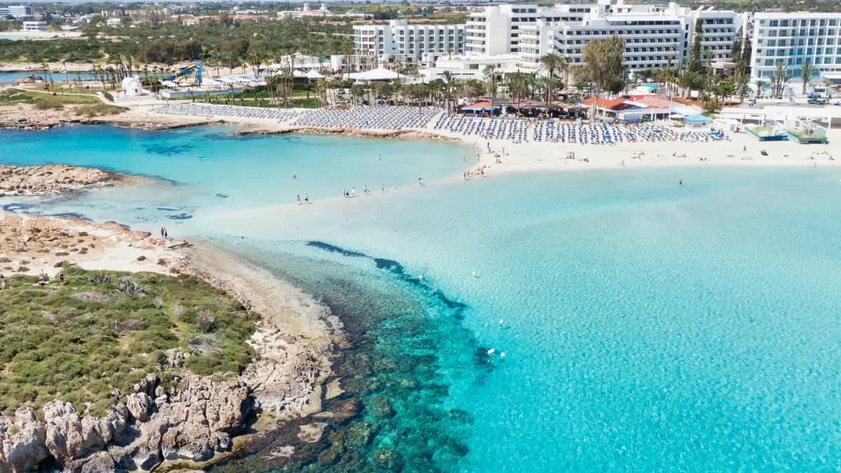 The captivating coast of Nissi beach in Ayia Napa, Cyprus.